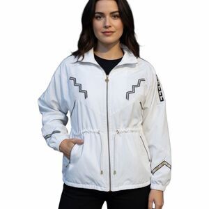 VINTAGE 1980’s KAELIN Women’s White Black Gold Cropped Zip Windbreaker Jacket Me